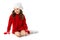 Fashion little girl in winter knitted clothes on isolated white background