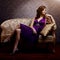 Fashion luxury model in purple dress. Young beauty style girl. B