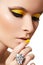 Fashion make-up. Glamour model face, bright makeup