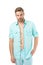 Fashion man in unbuttoned shirt isolated on white background. Real macho. Too for shirt. Handsome and sensual