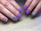 fashion manicure lilac and blue color and leopard