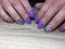 fashion manicure lilac and blue color and leopard