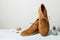 Fashion - men`s camel suede desert shoes boots on grey