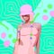 Fashion minimal collage art. Mix illustration and photo. Stylish summer candy sweet  girl