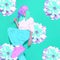 Fashion minimal collage art. Mix illustration and photo. Stylish summer flowers romantic girl