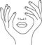 Fashion minimalist woman face. Beautiful lips, nose, hands holding fase. One line drawing. Image and Vector