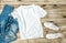 Fashion mockup flat lay website social media jeans shirt shoes