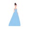 Fashion model in designer wedding dress or evening gown, flat vector isolated.