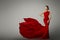 Fashion Model in Red Beauty Dress, Woman evening Gown