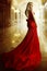 Fashion Model Red Dress, Woman Beauty Portrait, Girl Long Gown