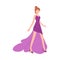 Fashion model in stylish long evening dress flat vector illustration isolated.