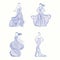 Fashion models in elegant dresses. Vector illustration decorative design