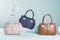 Fashion modern bags handbags sphere compliment blue background