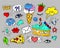 Fashion modern doodle cartoon patch badges or stikers with speach bubbles