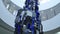 Fashion and modern statue.Tall blue amazing hiteck sculpture.Street art sculpture