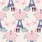 Fashion paris with high heels, butterflies and tour eiffel in a seamless pattern design