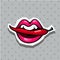 Fashion patch badge with lips with chili pepper pop art style sticker with dot background