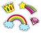 Fashion patch badges with crown, diamond, rainbow with clouds and star. Set of stickers, patterns