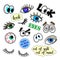 Fashion patch badges. Eyes set. Stickers, pins, patches and handwritten notes collection in cartoon 80s-90s comic style