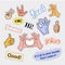 Fashion patch badges. Hands set. Stickers, pins, patches and handwritten notes collection in cartoon 80s-90s comic style