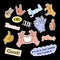 Fashion patch badges. Hands set. Stickers, pins, patches and handwritten notes collection in cartoon 80s-90s comic style