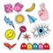 Fashion patch badges with lips, hearts, speech bubbles, stars and other elements.Vector