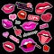 Fashion patch badges. Lips set. Stickers, pins, patches and handwritten notes collection in cartoon 80s-90s comic style