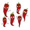 Fashion pepper smiles. Illustration of cool red pepper in different movements. Isolated vegetable