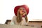 Fashion photo of beautiful blond girl in red hat