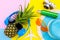 Fashion Pineapple. Bright Summer Color. Beach Clothes Accessories Outfit. Creative Art. Tropical fruit, Stylish Sunglasses. Minim