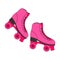 Fashion pink roller skates. Pair of Shoes for Skating 80s, 90s.