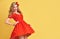 Fashion PinUp Girl in Red Polka Dots Dress.Vintage