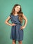 Fashion portrait of kid. Stylish fashion child baby girl kid in dress. stylish cute child posing in studio. Summer fun