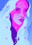 Fashion portrait of a model girl and neon light. Ultraviolet trendy colors poster or flyer.