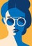 Fashion portrait of a model girl with sunglasses. Retro trendy colors poster or flyer.