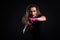 Fashion portrait of strong active kick boxing woman training.