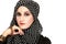 Fashion portrait of young beautiful muslim woman with black scar