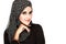 Fashion portrait of young beautiful muslim woman with black scar