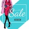 Fashion sale banner with woman fashion silhouette, online shopping social media ads web template with beautiful girl. Vector illus