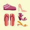 Fashion sandals female multicolored casual summer footwear pair design vector