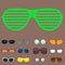 Fashion set sunglasses accessory sun spectacles plastic frame modern eyeglasses vector illustration.