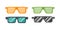 Fashion set sunglasses retro accessory vintage plastic frame modern eyeglasses vector illustration.