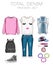 Fashion set of woman\'s clothes, accessories, and shoes clip art collection