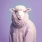 Fashion sheep in cardigan. Lavender monochrome portrait. Generative AI