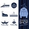 Fashion shop logo - Blue jean clothes hanger logo vector set design