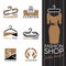 Fashion shop logo - Brown Dress and Clothes hanger vector set design