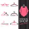 Fashion shop logo - Sweet ping shirts and Clothes hanger logo vector set design