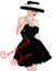 Fashion sketch,attractive woman in vintage style black dress and hat in our 3d render digital art style.