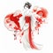 Fashion Sketch Of Geisha Girl Standing On Red Flowers