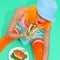 Fashion sporty playful girl with burgers. Minimal creative fast food concept art